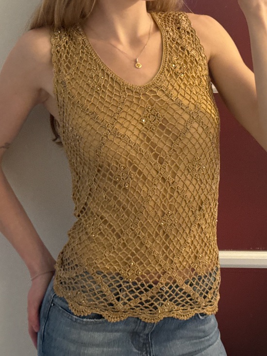 Vintage Tops - Sleeveless Crochet Tank Top Gold
